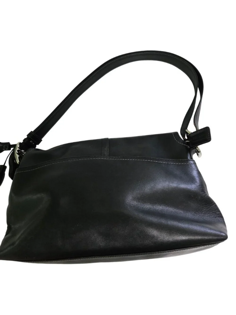 Coach Vintage Y2K Fold Over Flap Bag F10204 Black Leather Logo Bag Charm Tassel